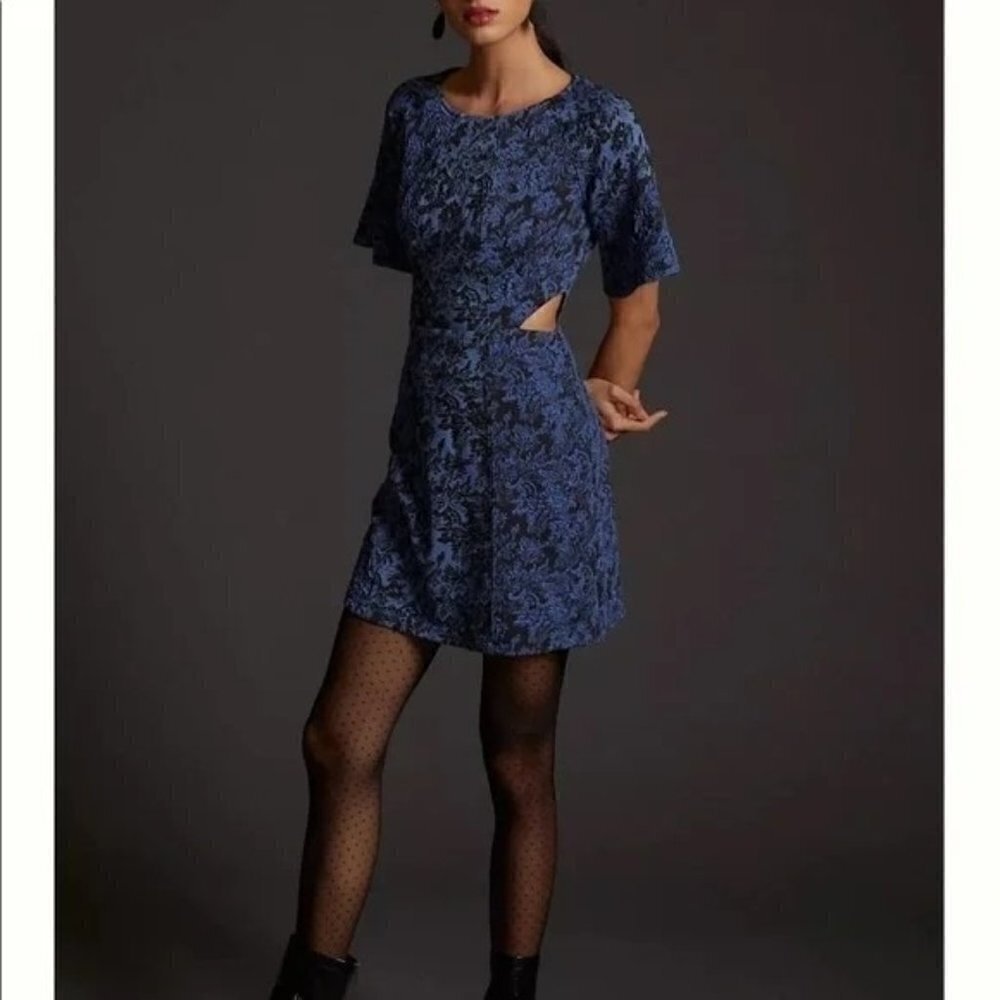 Anthropologie ACQUARD CUT-OUT MINI DRESS BLUE Women Size: 10